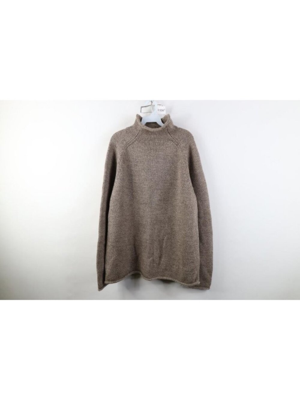 Vtg 90s Y2K J Crew Mens Large Blank Wool Marled Knit Turtleneck Sweater Beige